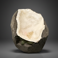 Load image into Gallery viewer, Golden Calcite on Druzy Chalcedony — Deccan Traps, Maharashtra, India
