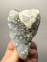 Load image into Gallery viewer, Druzy Chalcedony Stalactite with Druzy Clear Apophyllite &amp; Optical Calcite | Maharashtra, India
