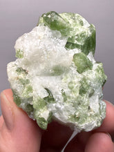 Load image into Gallery viewer, Electric Green Diopside on Quartz – Collector Mineral Specimen (Gilgit-Baltistan) Pakistan
