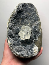 Load image into Gallery viewer, High-Grade Optical Calcite on Black Druzy Chalcedony Stalactites Zeolite| Maharashtra, India
