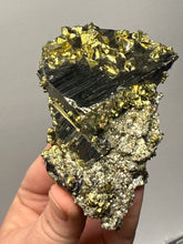 Load image into Gallery viewer, 4” New Find: Huanzala Mine Peru Sphalerite + Chalcopyrite + Apatite + Calcite + Quartz | Collector Display Specimen
