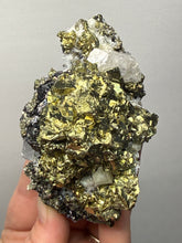 Load image into Gallery viewer, 3.8” New Find: Huanzala Mine Peru Sphalerite + Chalcopyrite + Apatite + Calcite + Quartz | Collector Display Specimen
