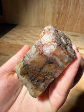 Load image into Gallery viewer, PREMIUM SELF STANDING DISPLAY or LAPIDARY SLAB • Moroccan “Dream Landscape Jagate” (Purple, Teal, Red, Green, Red, Yellow &amp; Orange Moss Plume Agate + Jasper) Stone End Cap • High Atlas Mountains • Unpolished
