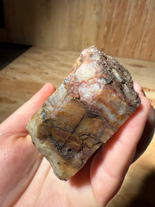 PREMIUM SELF STANDING DISPLAY or LAPIDARY SLAB • Moroccan “Dream Landscape Jagate” (Purple, Teal, Red, Green, Red, Yellow & Orange Moss Plume Agate + Jasper) Stone End Cap • High Atlas Mountains • Unpolished
