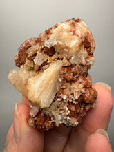 Load image into Gallery viewer, Shiny Peach Stilbite on Druzy Red Heulandite – High-Grade Collector Mineral Specimen from India
