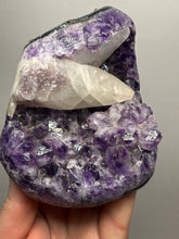 Load image into Gallery viewer, Druzy Amethyst on White Cathedral Calcite on Amethyst Cluster | Uruguay
