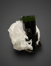 Load image into Gallery viewer, Dark Green Cap Stak Nala Tourmaline on Cleavelandite Matrix – Haramosh Mountains, Pakistan
