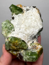Load image into Gallery viewer, Electric Green Diopside on Quartz – Collector Mineral Specimen (Gilgit-Baltistan) Pakistan
