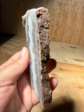 Load image into Gallery viewer, PREMIUM DISPLAY or LAPIDARY SLAB • Moroccan “Ghost Agate” White Seam Plum Agate • End Cap • High Atlas Mountains • Unpolished
