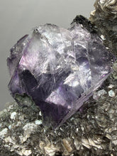 Load image into Gallery viewer, Fluorite Cluster with Mica &amp; Chalcopyrite | Cabinet Specimen | Yaogangxian Mine, Chenzhou, Hunan Province, China
