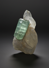 Load image into Gallery viewer, Mint Green Tourmaline on Quartz Matrix– Pegmatite Mineral Specimen from Pakistan
