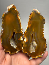 Load image into Gallery viewer, High-Grade Indonesian Sumatra Agate Pair – Vibrant Banded Chalcedony with Rich Color Zoning | Ethical Lapidary &amp; Collector Display Specimens
