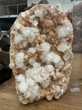 Load image into Gallery viewer, Diamond Apophyllite on Peach Stilbite • India
