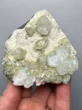 Load image into Gallery viewer, High-Grade Gemmy Green Apophyllite on White Stilbite  | Deccan Traps, Maharashtra, India
