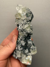 Load image into Gallery viewer, High-Grade Green Apophyllite with Pink Stilbite on Black Chalcedony – Deccan Traps, India
