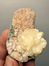 Load image into Gallery viewer, White Stilbite Flower &amp; Red Apophyllite on Peach Heulandite | Deccan Traps, India
