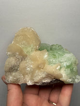Load image into Gallery viewer, High-Grade Gemmy Green Apophyllite on White Stilbite  | Deccan Traps, Maharashtra, India
