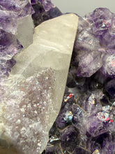 Load image into Gallery viewer, Druzy Amethyst on White Cathedral Calcite on Amethyst Cluster | Uruguay
