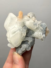 Load image into Gallery viewer, Pink Stilbite with Druzy Frosted Optical Calcite — India Zeolite Specimen

