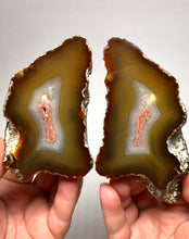 Load image into Gallery viewer, High-Grade Indonesian Sumatra Agate Pair – Vibrant Banded Chalcedony with Rich Color Zoning | Ethical Lapidary &amp; Collector Display Specimens
