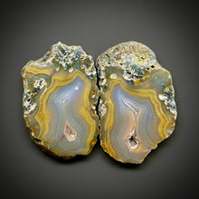 Load image into Gallery viewer, High-Grade Indonesian Sumatra Agate Pair – Vibrant Banded Chalcedony with Rich Color Zoning | Ethical Lapidary &amp; Collector Display Specimens
