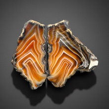 Load image into Gallery viewer, High-Grade Indonesian Sumatra Agate Pair – Vibrant Banded Chalcedony with Rich Color Zoning | Ethical Lapidary &amp; Collector Display Specimens
