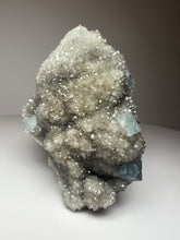 Load image into Gallery viewer, Blue Cubic Fluorite on High Sparkle Druzy • China
