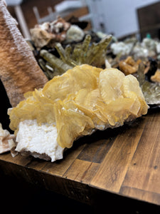 Golden Petal Calcite on Flower Quartz (AKA Potato Calcite) • China