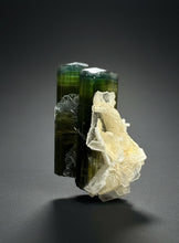 Load image into Gallery viewer, Double Blue Cap Dark Green Stak Nala Tourmaline and Cleavelandite – Haramosh Mountains, Pakistan | Thumbnail Specimen
