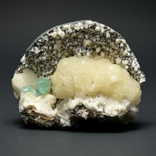 Load image into Gallery viewer, High-Grade Gemmy Green Apophyllite on White Stilbite  | Deccan Traps, Maharashtra, India
