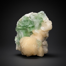 Load image into Gallery viewer, High-Grade Gemmy Green Apophyllite on White Stilbite  | Deccan Traps, Maharashtra, India
