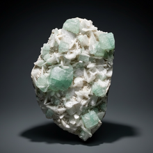 Load image into Gallery viewer, High-Grade Gemmy Green Apophyllite on White Stilbite  | Deccan Traps, Maharashtra, India
