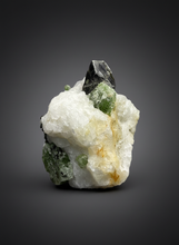 Load image into Gallery viewer, Electric Green Diopside on Quartz – Collector Mineral Specimen (Gilgit-Baltistan) Pakistan

