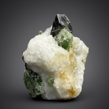 Load image into Gallery viewer, Electric Green Diopside on Quartz – Collector Mineral Specimen (Gilgit-Baltistan) Pakistan

