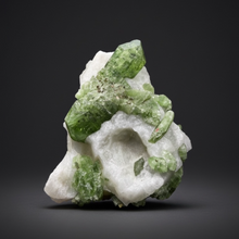 Load image into Gallery viewer, Electric Green Diopside on Quartz – Collector Mineral Specimen (Gilgit-Baltistan) Pakistan
