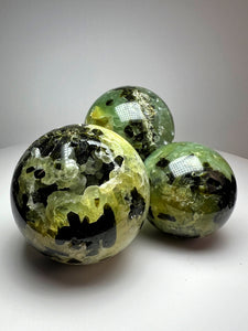 Epidote in Botryoidal Prehnite Sphere