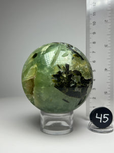 Epidote in Botryoidal Prehnite Sphere