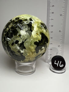 Epidote in Botryoidal Prehnite Sphere