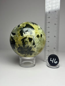 Epidote in Botryoidal Prehnite Sphere