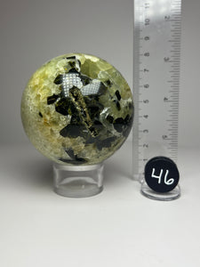 Epidote in Botryoidal Prehnite Sphere