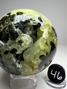 Epidote in Botryoidal Prehnite Sphere