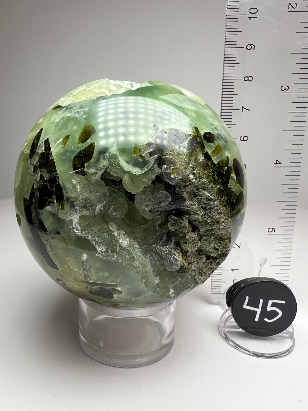 Epidote in Botryoidal Prehnite Sphere