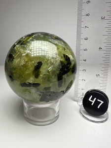 Epidote in Botryoidal Prehnite Sphere