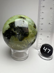 Epidote in Botryoidal Prehnite Sphere