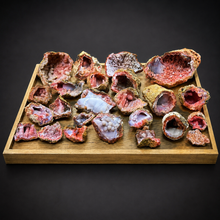Load image into Gallery viewer, FINE MINERAL | Pink Chalcedony Druzy Stalactite Agate Geodes| Morocco
