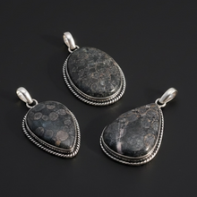 Load image into Gallery viewer, Pendant | Black Coral Fossil | 925 Silver Plated
