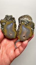 Load and play video in Gallery viewer, High-Grade Indonesian Sumatra Agate Pair – Vibrant Banded Chalcedony with Rich Color Zoning | Ethical Lapidary &amp; Collector Display Specimens
