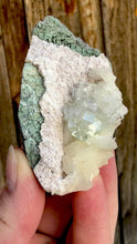 Load and play video in Gallery viewer, Light Mint Green (Disco Ball) Radial Apophyllite + White Stilbite on Green Heulandite Zeolite • Maharashtra, India
