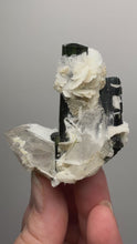 Load and play video in Gallery viewer, Dark Green Cap Stak Nala Tourmaline and Quartz with Flower Cleavelandite Matrix – Haramosh Mountains, Pakistan
