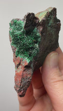 Load and play video in Gallery viewer, Brochantite Collector Mineral Specimen – Vivid Green Copper Crystals from Morocco
